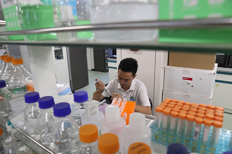 在三亞崖州灣科技城，一名青年科技工作者正在進行科研工作。